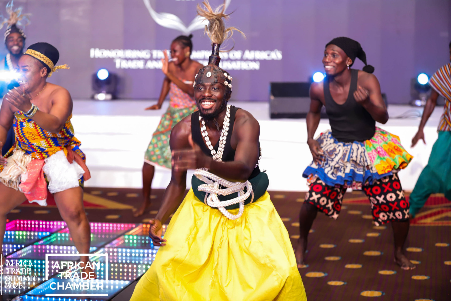 African cultural performers dancing at the Africa Trade Awards Gala