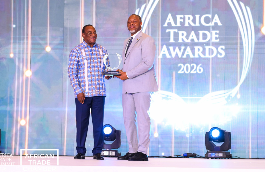 The Africa Trade Awards trophy presented on the 2026 stage